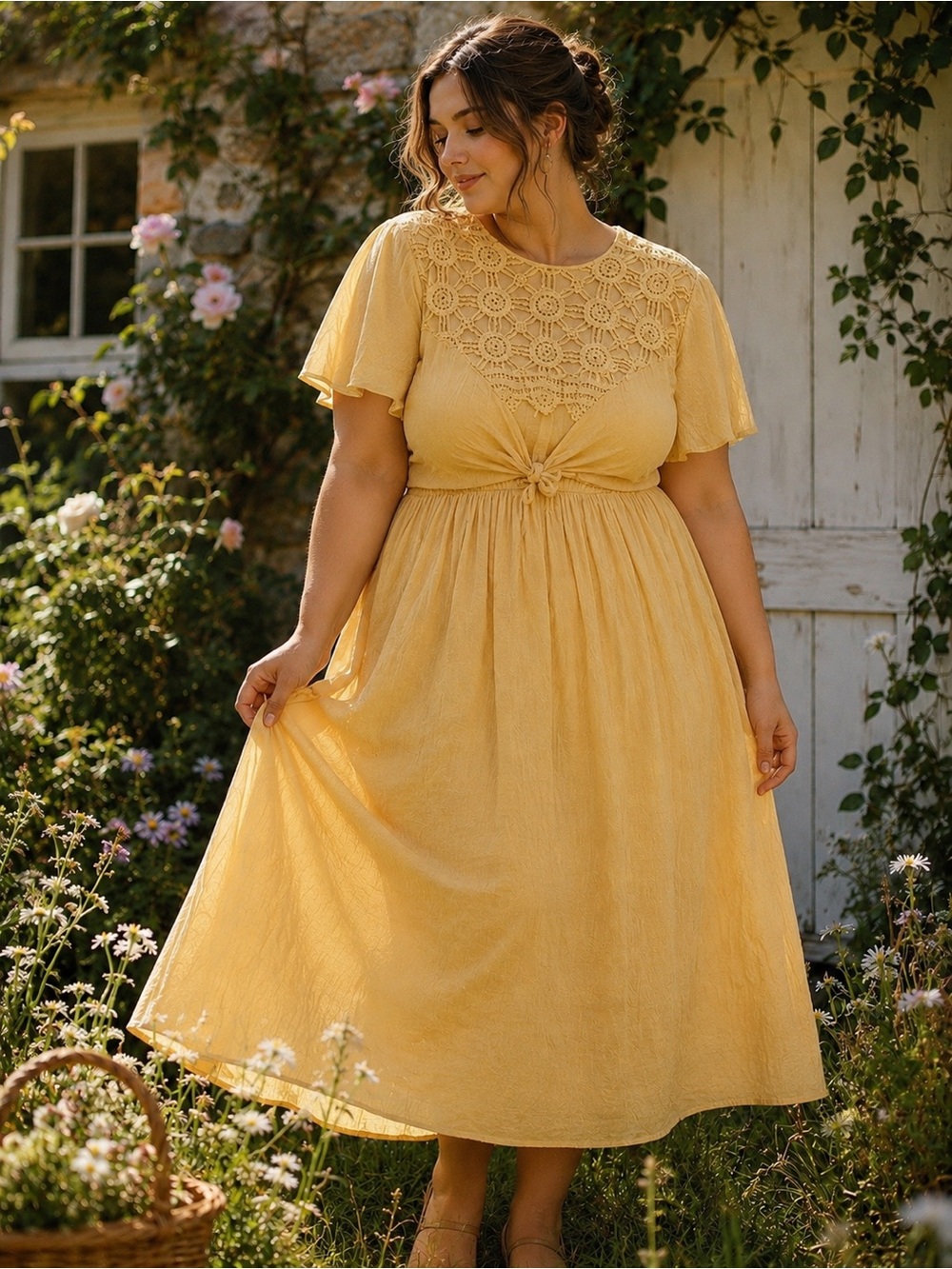 Etoile Collection Cottagecore Vintage Yellow Crochet Maxi Dress 14